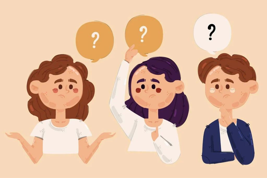 Graphic of people having question marks over their head. Cartoon.